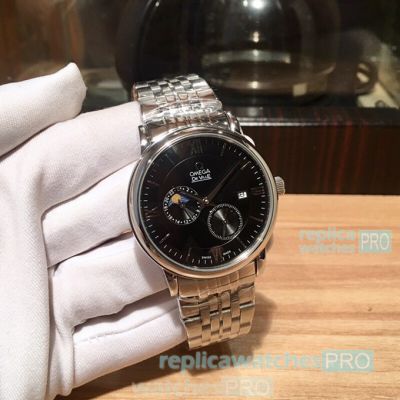 Copy Omega De Ville Automatic Black Moonphase Dial Watch 40mm